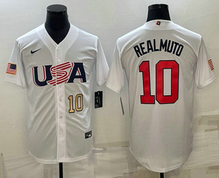 Mens USA Baseball #10 JT Realmuto Number 2023 White World Baseball Classic Stitched Jersey